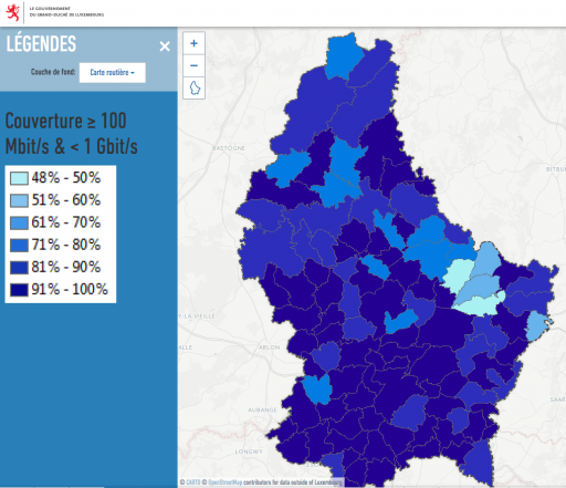 carte des zones de couverture internet au Luxembourg