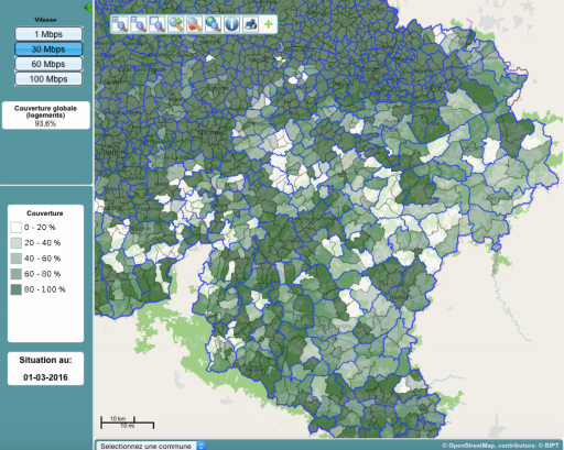 Taux de couverture en Internet haut débit de la Wallonie