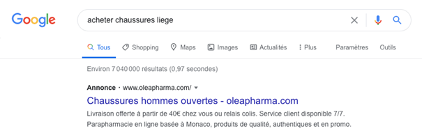 exemple d'une annonce sponsorisee sur Google